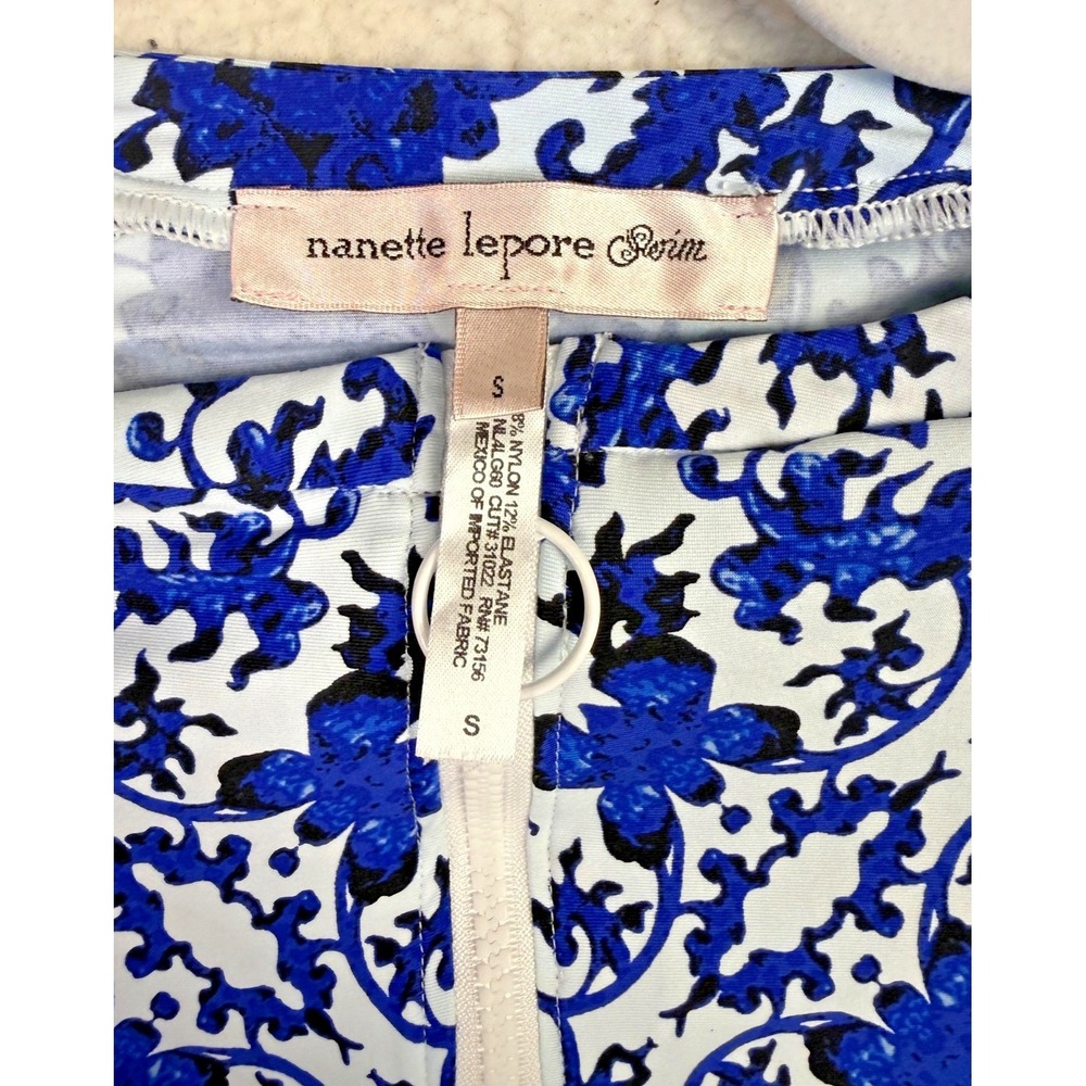 Nanette Lepore Rash‎ Guard Womens Small Blue Floral Long Sleeve Zip Swim Shirt - Picture 3 of 7